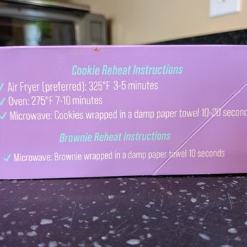 Sugar Shane's - Sugar Shane's cookie and brownie reheating instructions for air fryer, oven, and microwave. As found on side of cookie box. - Desserts Near Me - Atlanta, Georgia