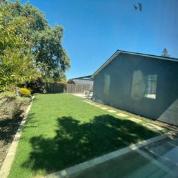 The stepping stones and new lawn
