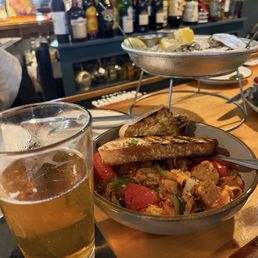 Chorizo dinner, raw oysters and draft craft beer. Chorizo dinner, raw oysters and draft craft beer.