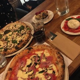 Number 5 (front) and number 8 (back) with the red house wine, burrata and artichokes Number 5 (front) and number 8 (back) with the red house wine, burrata and artichokes
