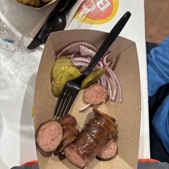 DB's Rustic Iron BBQ - smoked sausage and fried okra - Barbeque Near Me - Terlingua, Texas
