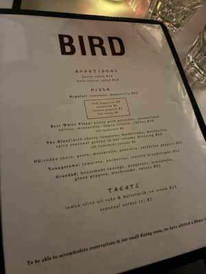 Menu photo 1 Bird Pizzeria Charlotte, NC Menu photo 1 Bird Pizzeria Charlotte, NC