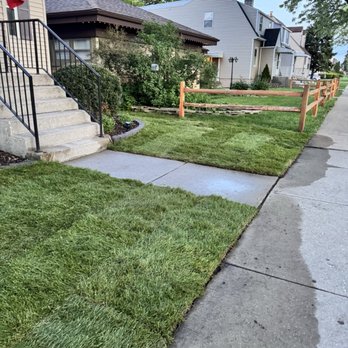 Unikstone Hardscape - Front lawn leveled and new sod installed - Landscaping Near Me