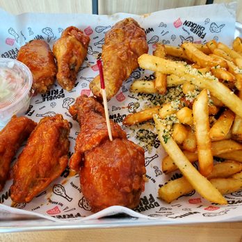 Bonchon Webster - West Bay Area Blvd - Half and Half drumsticks with seasoned fries and coleslaw - Asian Fusion Near Me - Webster, Texas Bonchon Webster - West Bay Area Blvd - Half and Half drumsticks with seasoned fries and coleslaw - Asian Fusion Near Me - Webster, Texas