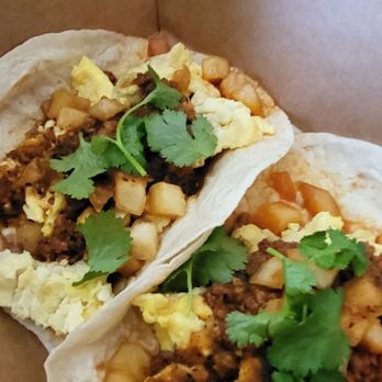 Milagro Tacos Cantina - Absolutely the best breakfast chorizo tacos eva...fresh scrambled eggs, crispy potatoes and warm flour tortilla...yum - Mexican Near Me - Dallas, Texas