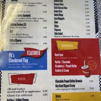 PK's Pit Stop - Back of the menu - American Near Me - Harbinger, North Carolina