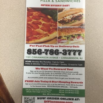 Divincenzo's Pizza - Front of menu Jan 2015 - Pizza Near Me - Cinnaminson, New Jersey Divincenzo's Pizza - Front of menu Jan 2015 - Pizza Near Me - Cinnaminson, New Jersey