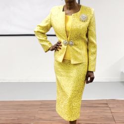 Diva’s Den Fashion - Lily & Taylor 4863 Yellow Skirt Suit