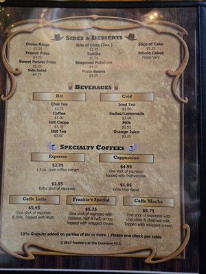 Menu photo 1 Frankie's at the Cassanova Pecos, NM