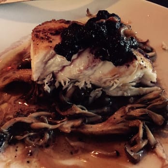 Fuse Global Cuisine - Pan-seared Cobia on a bed of sautéed mushrooms with a Huckleberry gastrique. OMG! - New American Near Me - Naples, Florida Fuse Global Cuisine - Pan-seared Cobia on a bed of sautéed mushrooms with a Huckleberry gastrique. OMG! - New American Near Me - Naples, Florida