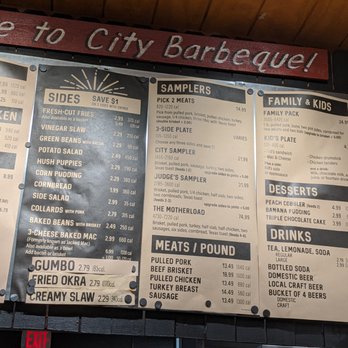 City Barbeque - Menu (2 of 2). Sides, samplers, meats / pound, family & kids, desserts, drinks. - Barbeque Near Me - Durham, North Carolina