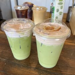 lucky charms (blueberry & lavendar) matcha, blood orange matcha