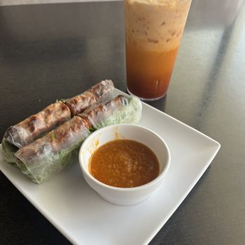 Simply Pho - Pork Spring Roll and Iced Thai Tea - Vietnamese Near Me - Lake Forest, California