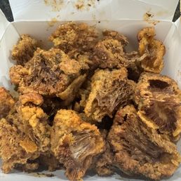 Overcooked lions mane "catfish-like" nuggets. Ordered via Uber Eats
