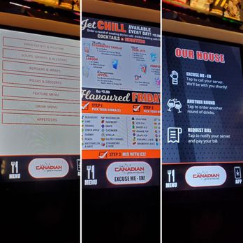 The Canadian Brewhouse - A digital interactive menu and wireless phone charger on the table - Sports Bars Near Me - Edmonton, Alberta