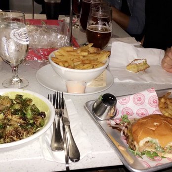 Ballast Point Brewing Long Beach - Aged cheddar burger, garlic fries, brussel sprouts - Breweries Near Me - Long Beach, California
