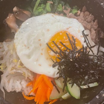 Modoo Restaurant - Stone pot Bibimbap with rice vegetables and fried egg - Korean Near Me - Lynnwood, Washington Modoo Restaurant - Stone pot Bibimbap with rice vegetables and fried egg - Korean Near Me - Lynnwood, Washington