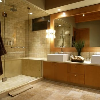 Remodeling Experts - a bathroom with a shower and double sinks - General Contractors Near Me - Newcastle, Washington Remodeling Experts - a bathroom with a shower and double sinks - General Contractors Near Me - Newcastle, Washington