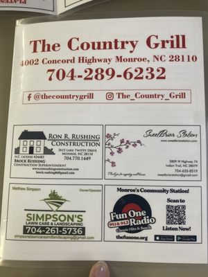 Menu photo 1 Country Grill Monroe, NC