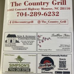 Country Grill - Front of lunch menu