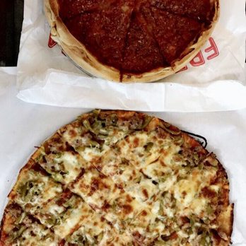 Obbie's Pizza - Medium stuffed sausage, XL thin sausage & green pepper - Pizza Near Me - Chicago, Illinois
