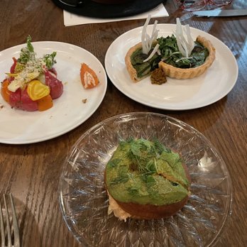 Mamou - Clockwise from bottom: Salmon Mi-Cuit, Blue Cheese Charlotte, Escargot Tartlette - Brasseries Near Me - New Orleans, Louisiana Mamou - Clockwise from bottom: Salmon Mi-Cuit, Blue Cheese Charlotte, Escargot Tartlette - Brasseries Near Me - New Orleans, Louisiana