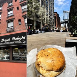 a bagel of the gods, with the iconic view a block away... a bagel of the gods, with the iconic view a block away...
