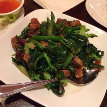 SriPraPhai Thai Restaurant - Chinese Brocolli with Crispy Pork - Thai Near Me - Woodside, New York SriPraPhai Thai Restaurant - Chinese Brocolli with Crispy Pork - Thai Near Me - Woodside, New York