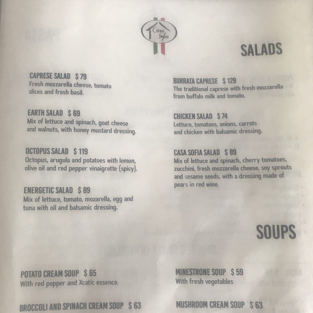 Casa Sofia - Menu - Soup and Salad - Italian Near Me - Playa del Carmen, ROO Casa Sofia - Menu - Soup and Salad - Italian Near Me - Playa del Carmen, ROO