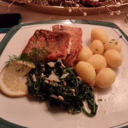 Darmstädter Ratskeller Hausbrauerei - Fish, potatoes, spinach. Not sure what was in the spinach, but it was fantastic.