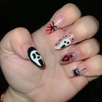 Solar Nails And Spa - Halloween acrylic almond full set - Nail Salons Near Me - Bakersfield, California
