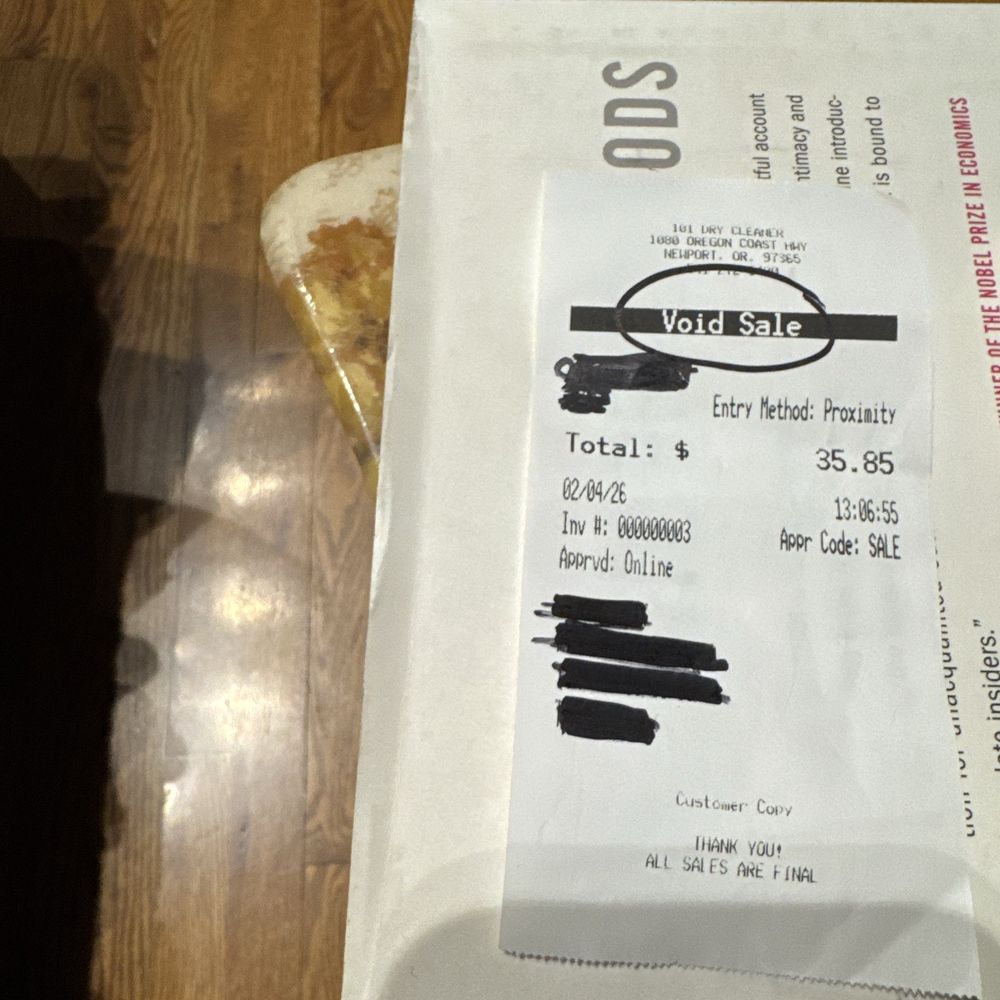 101 Drycleaners - Here is the receipt that she voided as she knew I would start a dispute with Visa. She tried to take these receipts. - Dry Cleaning Near Me - newport, Oregon 101 Drycleaners - Here is the receipt that she voided as she knew I would start a dispute with Visa. She tried to take these receipts. - Dry Cleaning Near Me - newport, Oregon