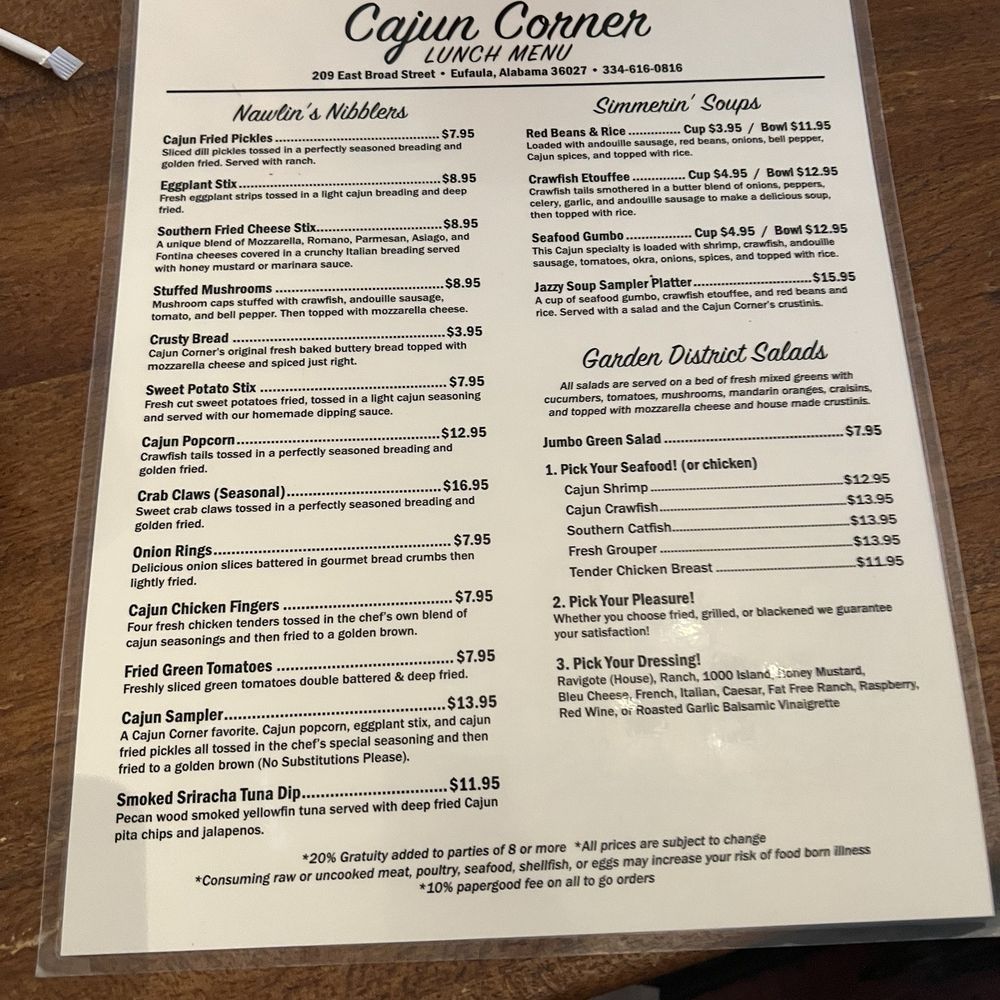 The Cajun Corner On Broad - Lunch menu - New American Near Me - Eufaula, Alabama