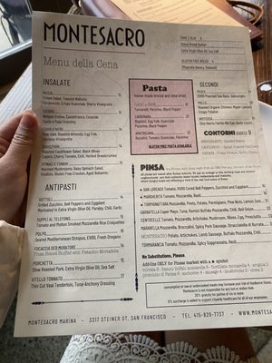 Menu photo 5 Montesacro Marina San Francisco, CA