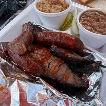 Big Vinny's BBQ - Burnt end side view Sausage brisket and sides - Barbeque Near Me - Austin, Texas Big Vinny's BBQ - Burnt end side view Sausage brisket and sides - Barbeque Near Me - Austin, Texas