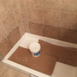 This is our shower and the tile work Al did. Does not match! Does this work look completed? This is our shower and the tile work Al did. Does not match! Does this work look completed?