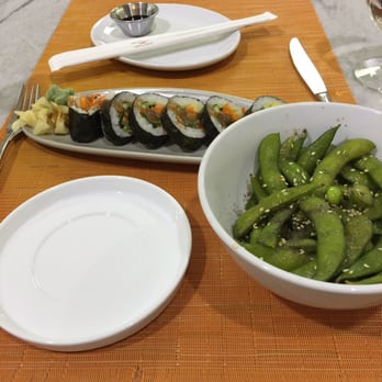 One Flew South - Edamame and vegetable roll. The edamame is heavily seasoned so your hands will get dirty! It's worth it though! - New American Near Me - Atlanta, Georgia One Flew South - Edamame and vegetable roll. The edamame is heavily seasoned so your hands will get dirty! It's worth it though! - New American Near Me - Atlanta, Georgia