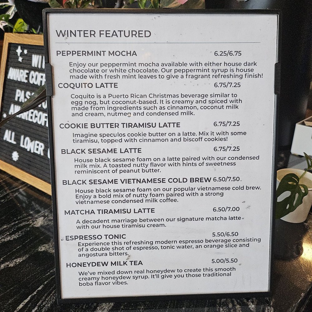 Aware Coffee - Winter menu - Coffee & Tea Near Me - Las Vegas, Nevada Aware Coffee - Winter menu - Coffee & Tea Near Me - Las Vegas, Nevada