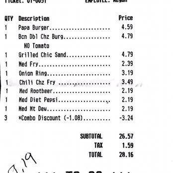 A&W Restaurant - Receipt - Fast Food Near Me - Lexington, Michigan