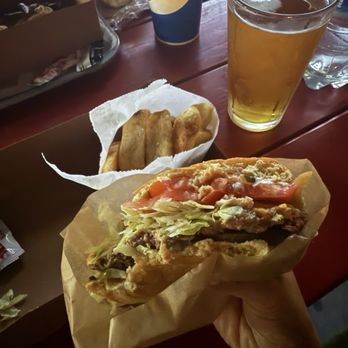 Outpost Burger - Good size and cooked perfectly medium. Fries were on point and beers next door too. - Burgers Near Me - Davis, California