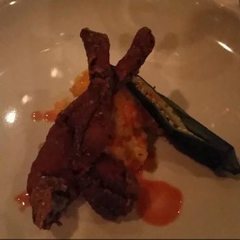 MOSAIC Restaurant - Course 4: Sweet Tea Brined Frog Legs with mac n' cheese and grilled okra - New American Near Me - Richmond, Virginia MOSAIC Restaurant - Course 4: Sweet Tea Brined Frog Legs with mac n' cheese and grilled okra - New American Near Me - Richmond, Virginia