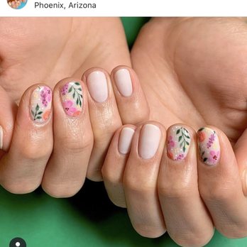 The Polish Lounge - What I showed the tech the type of flowers I wanted on 2 of my nails - Nail Salons Near Me - Gilbert, Arizona
