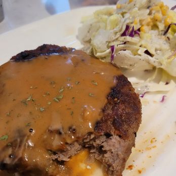 Mama's Kitchen - Hamburger steak, look at the water on the plate. - Korean Near Me - Bellevue, Washington