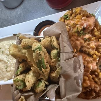 Virgil's Gullah Kitchen & Bar - Cheddar grits, fried okra, and FRIED GREEN MATIS - Breakfast & Brunch Near Me - Conyers, Georgia Virgil's Gullah Kitchen & Bar - Cheddar grits, fried okra, and FRIED GREEN MATIS - Breakfast & Brunch Near Me - Conyers, Georgia