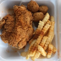 Looks were deceiving. Catfish,hush puppies and fries