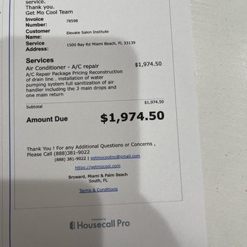 Get Mo Cool Air Conditioning - Paid invoice - Heating & Air Conditioning/HVAC Near Me - Miami Beach, Florida