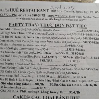 Kim Hoa Hue Restaurant 2 - Menu 2 - Vietnamese Near Me - Temple City, California