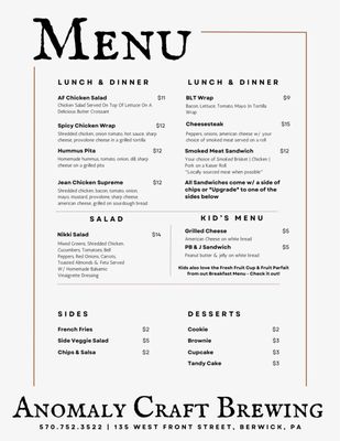Menu photo 1 Anomaly Craft Brewing Berwick, PA