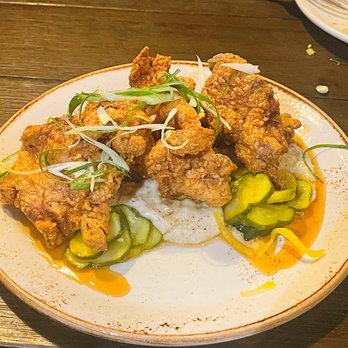 The Lark - Boneless fried chicken with grits and sweet pickles. - New American Near Me - Santa Barbara, California The Lark - Boneless fried chicken with grits and sweet pickles. - New American Near Me - Santa Barbara, California