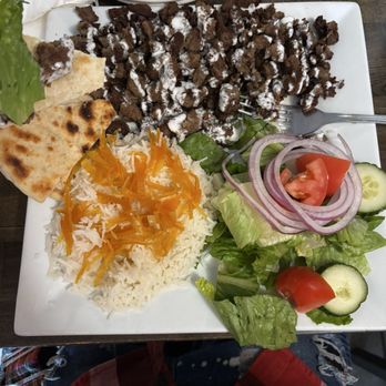 Mediterranean Grill - Lamp gyro platter with orange and cherry rice! FAVORITE - Mediterranean Near Me - Morristown, New Jersey